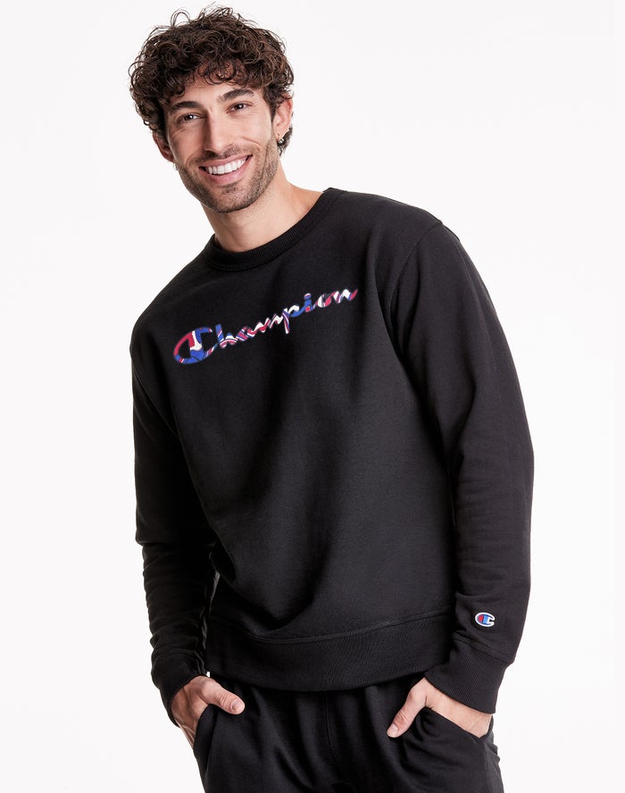 Champion Sweatshirt Heren - Zwart - Powerblend Fleece Crew Liquid Filled Script Logo ( 208963-KWJ )